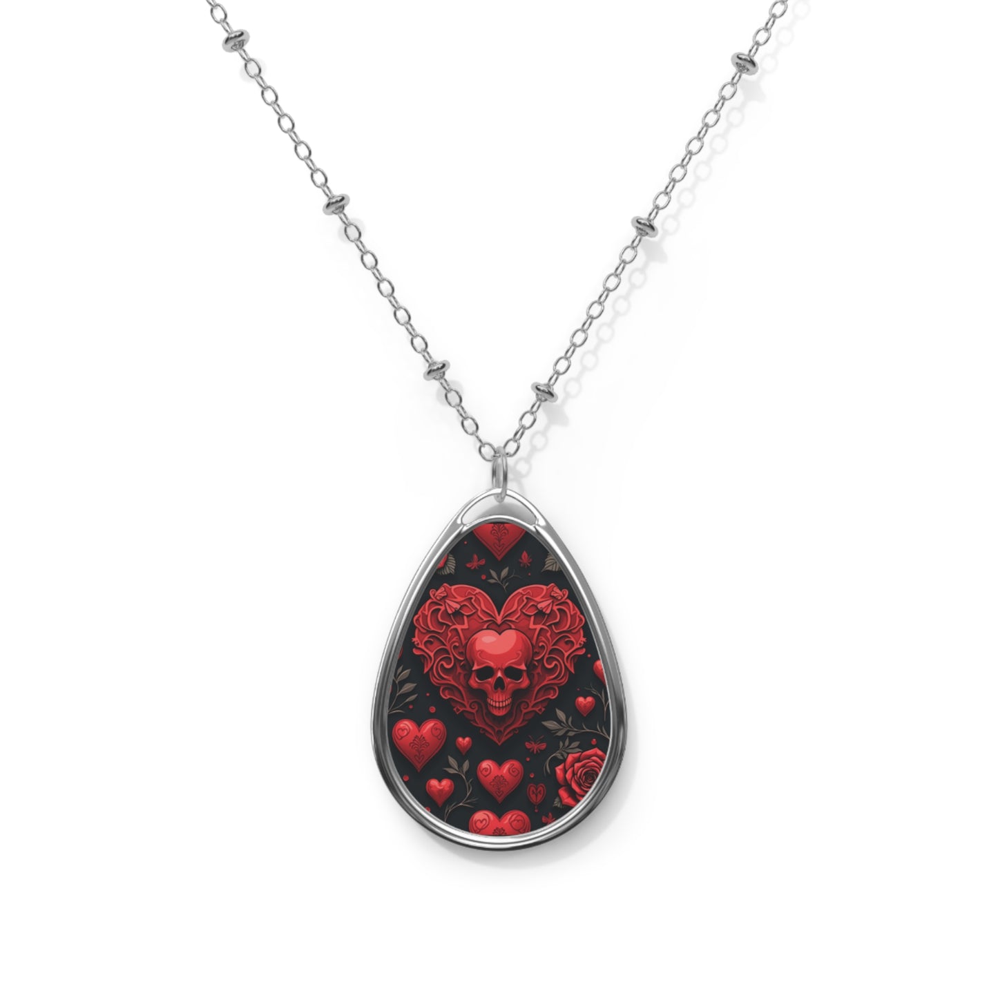 Skull Heart Valentines Oval Necklace