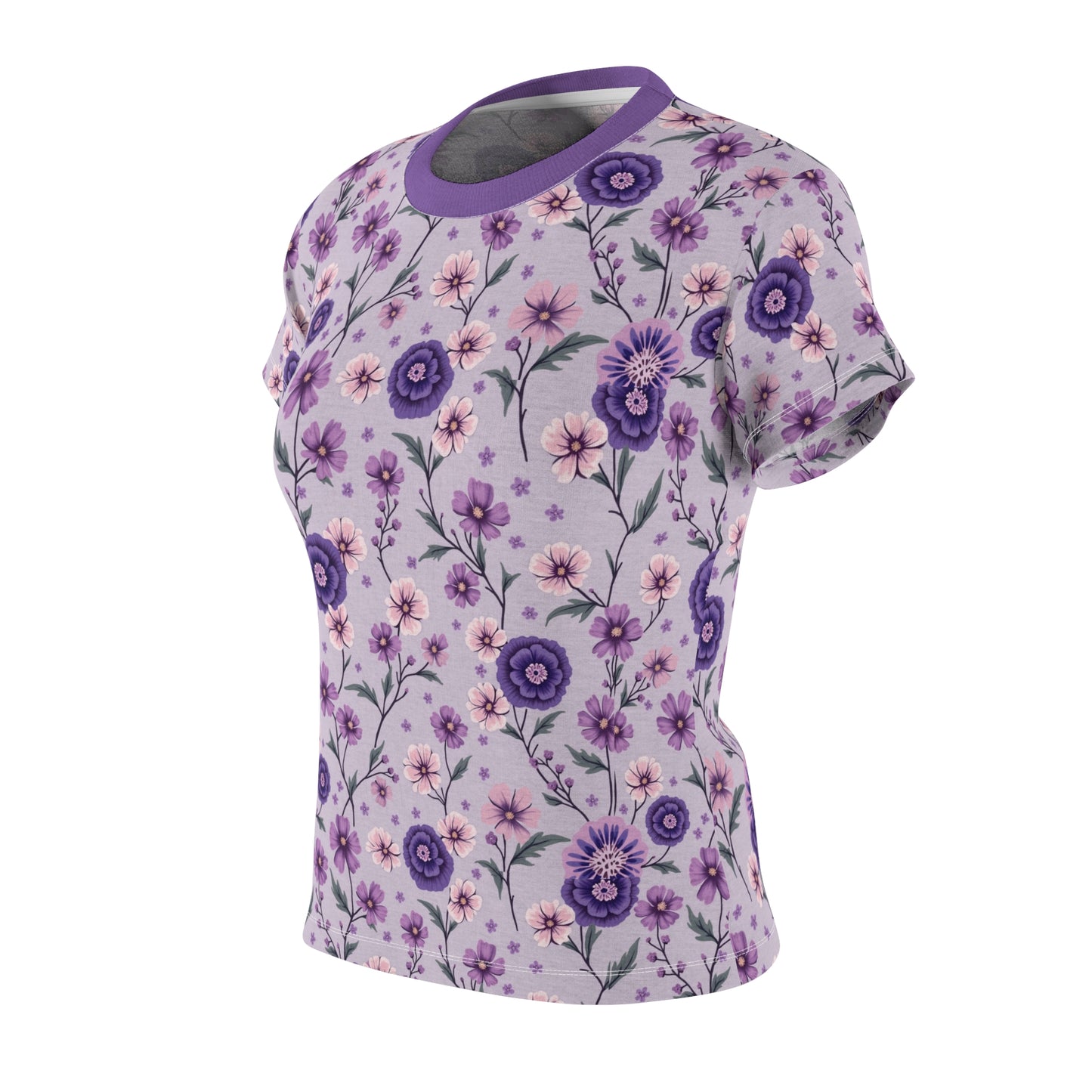 Purple Floral Comfort Tee for Women - Spring Blossom Design