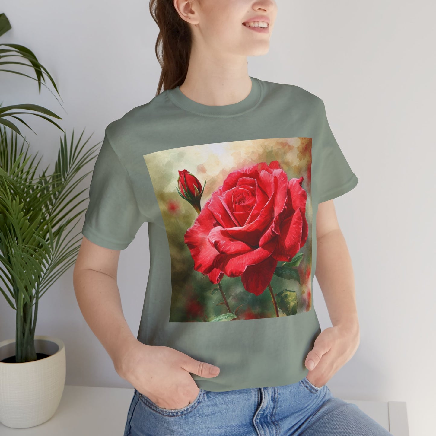 Elegant Rose Short Sleeve Tee - Perfect for Nature Lovers & Everyday Comfort