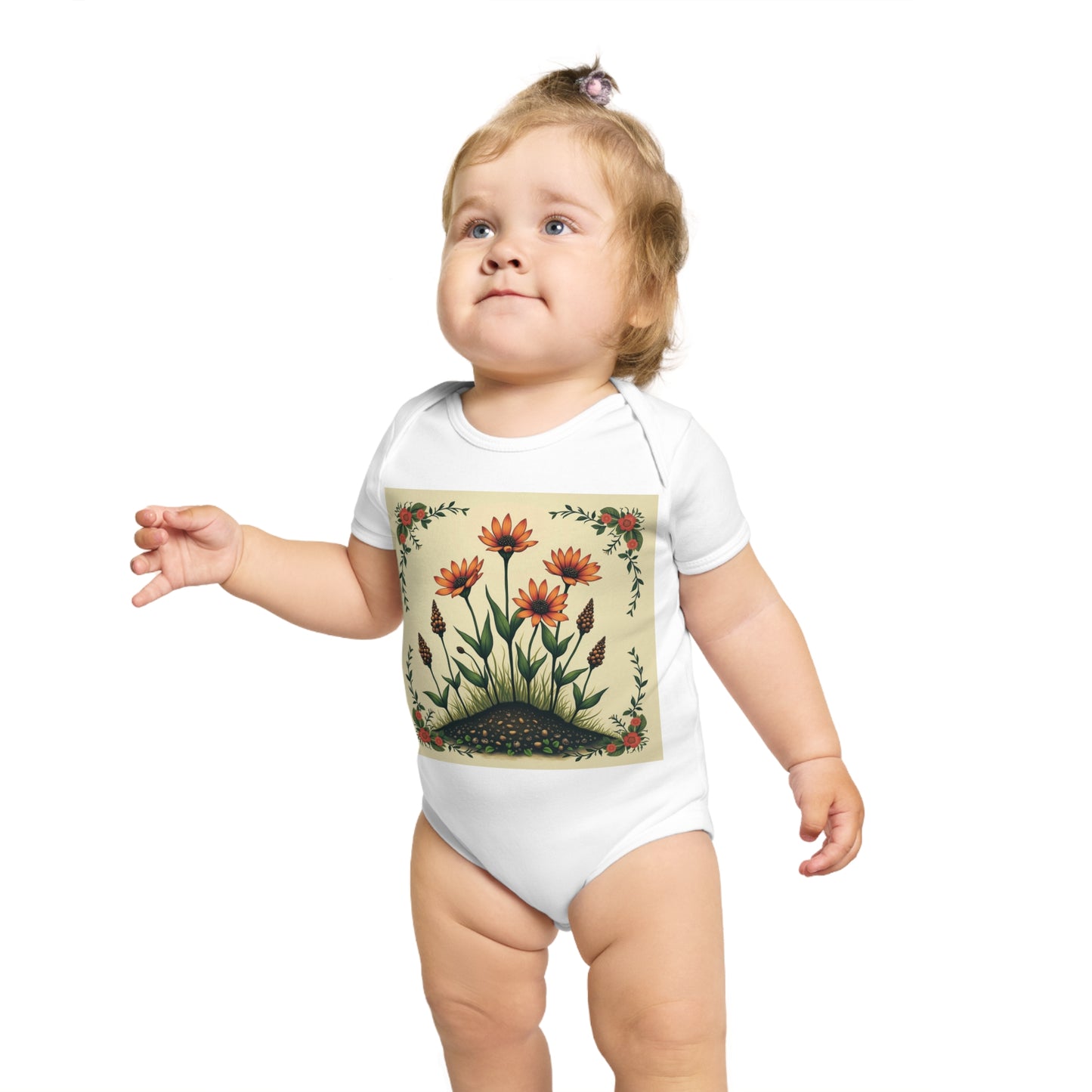 Floral Short Sleeve Spring Time Baby Bodysuit | Cute Floral Design for Infants