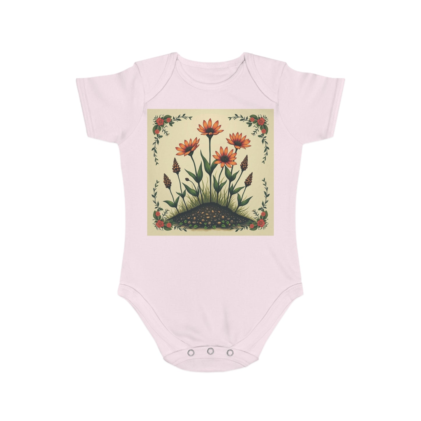 Floral Short Sleeve Spring Time Baby Bodysuit | Cute Floral Design for Infants