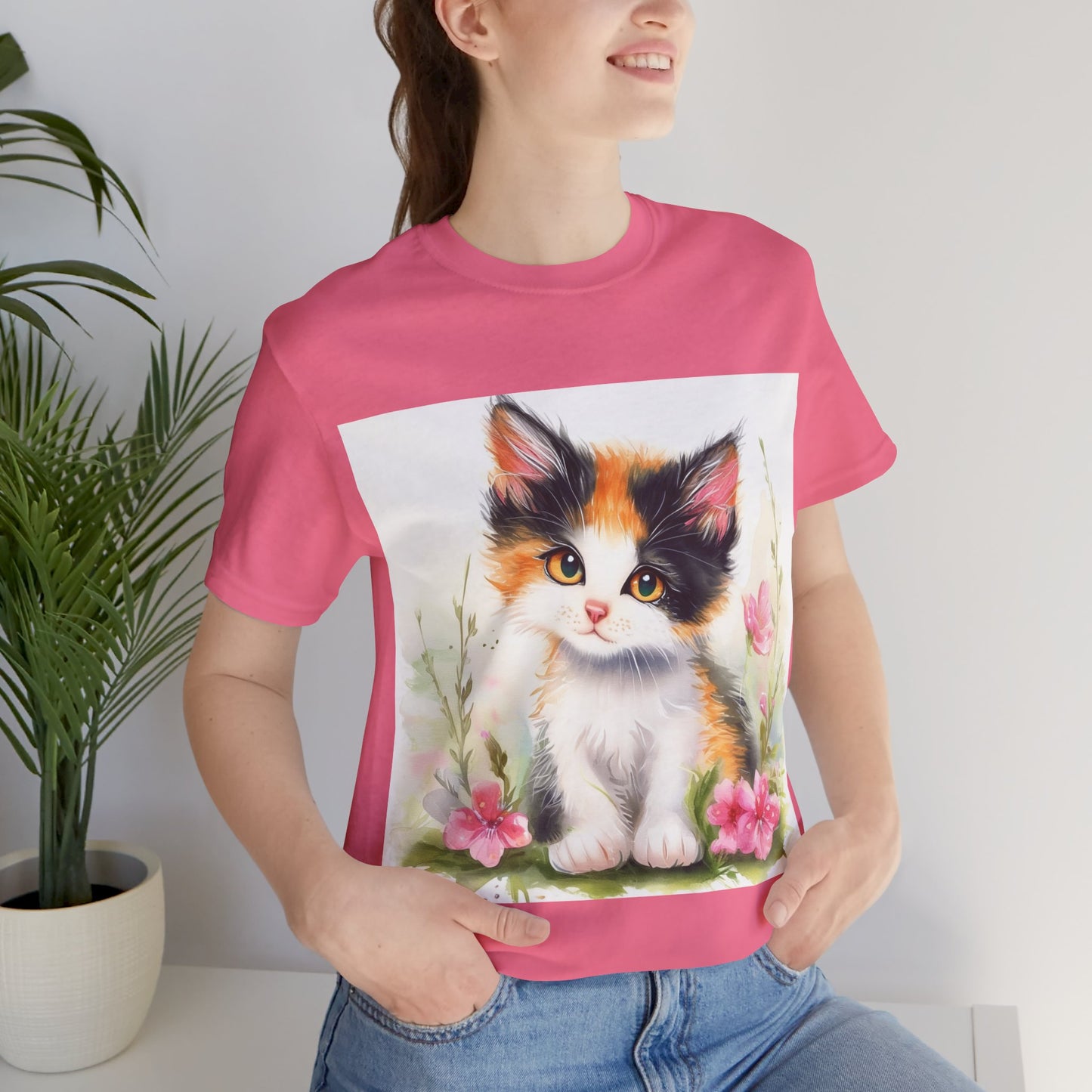 Floral Calico Kitten Unisex Jersey Short Sleeve Tee