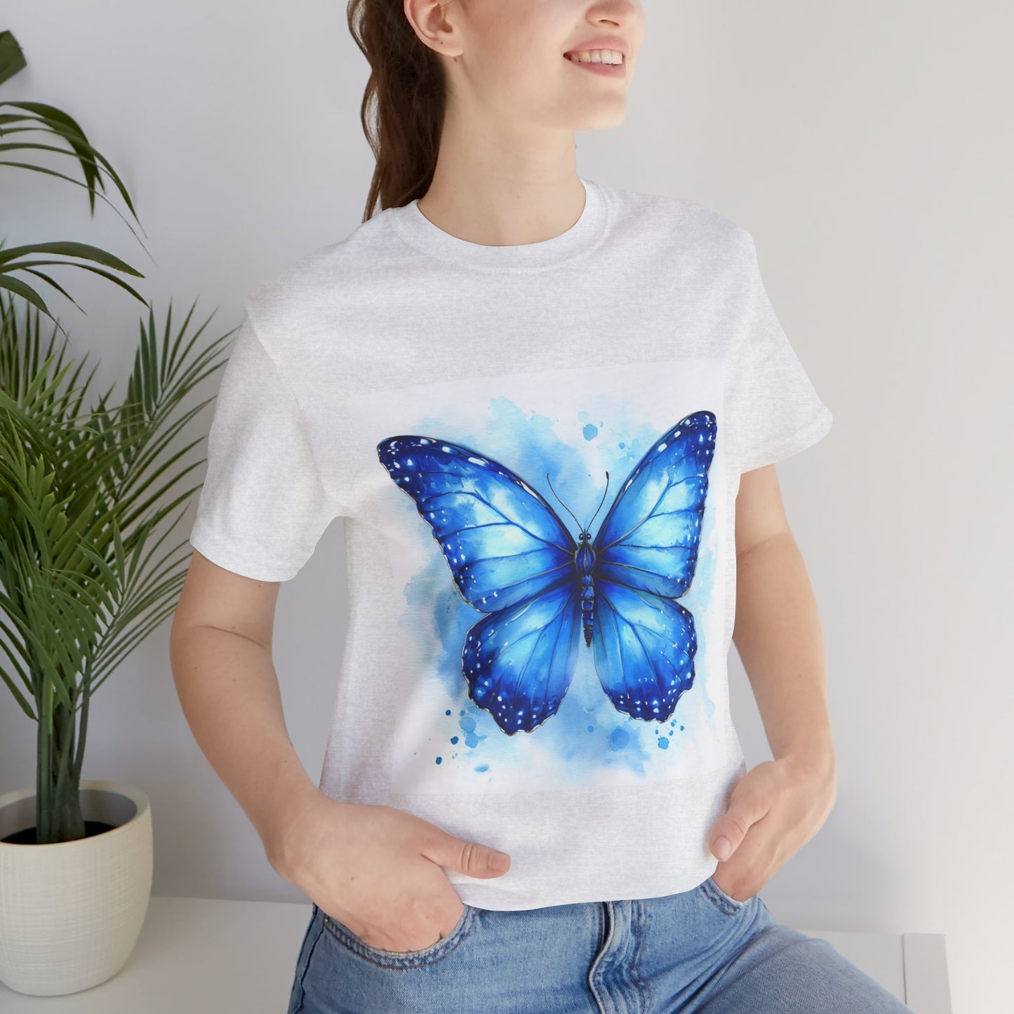 Blue Watercolor Butterfly Unisex Jersey Tee - Nature Inspired T-Shirt