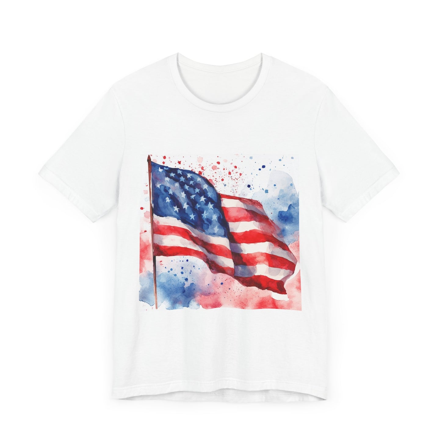 Patriotic Watercolor Flag Tee - Unisex Short Sleeve Shirt for Independence Day