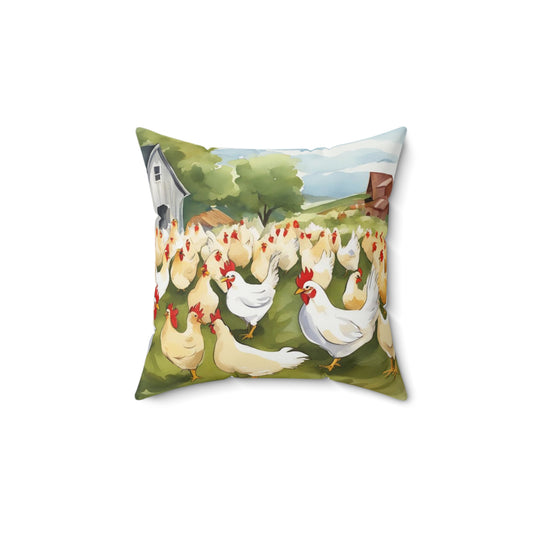 Chicken Yard Spun Polyester Square Pillow