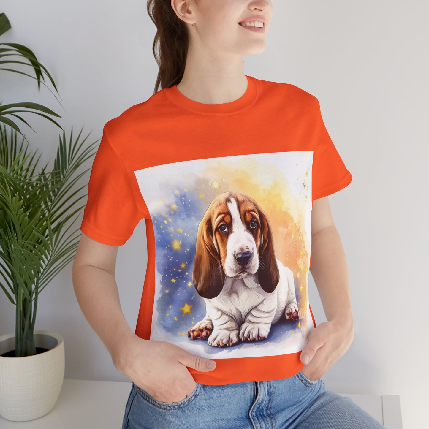 Watercolor Basset Hound Unisex Jersey Short Sleeve Tee