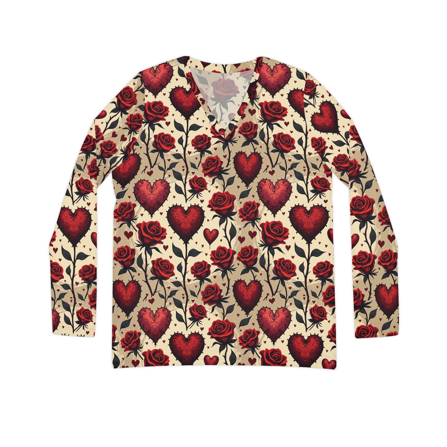 Women's V-neck Shirt - Gothic Tattoo Style Valentines Tee