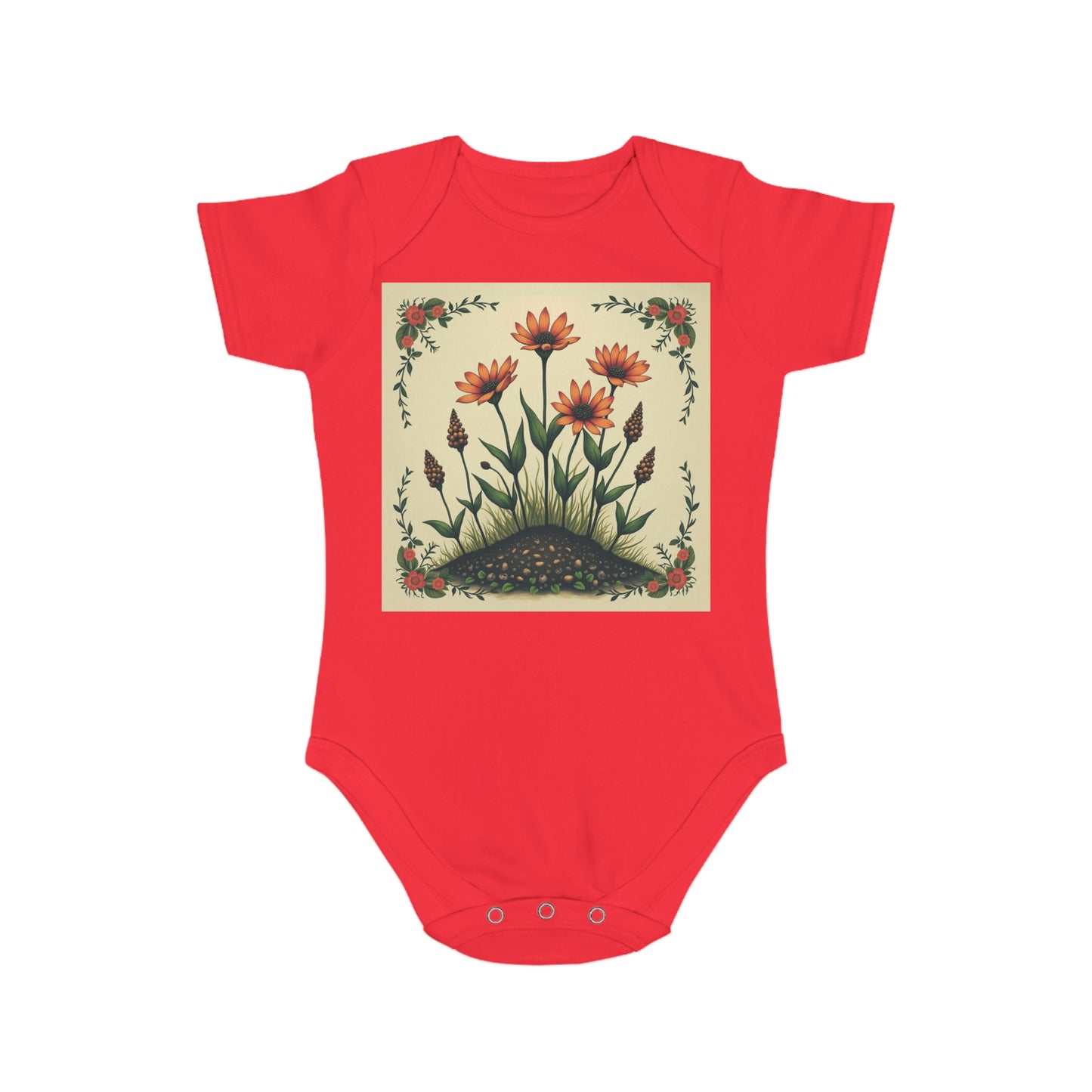 Floral Short Sleeve Spring Time Baby Bodysuit | Cute Floral Design for Infants