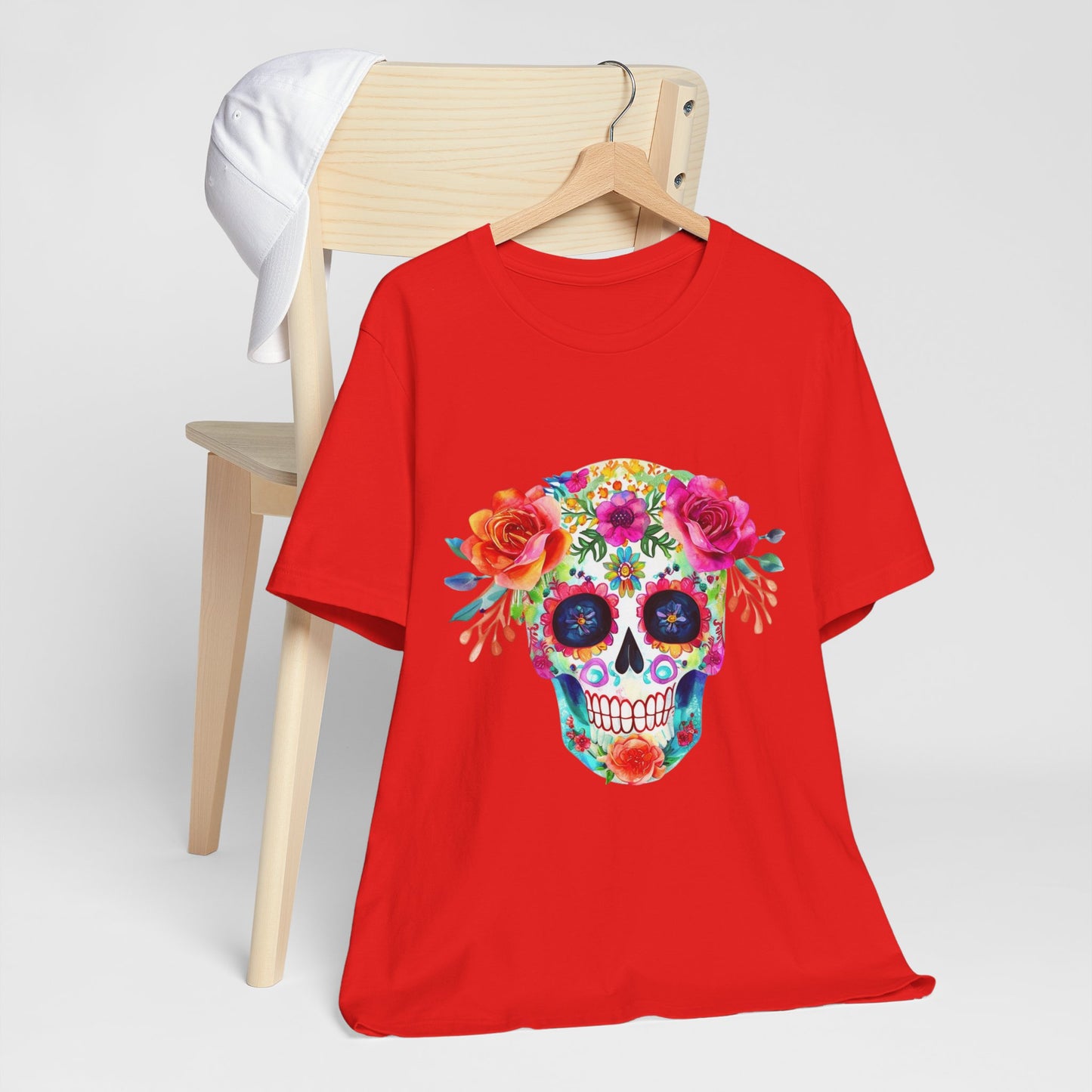 Day of the Dead Floral Sugar Skull Unisex Jersey Short Sleeve Tee