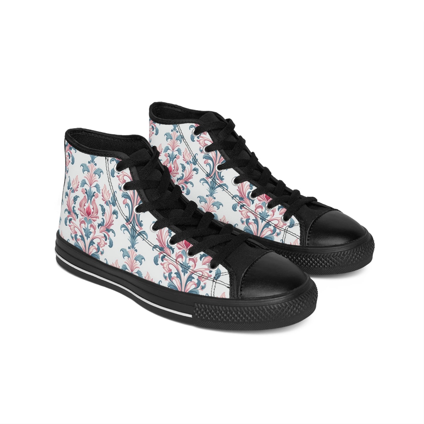 Pink and Blue Watercolor Damask Pattern Women's Classic Sneakers