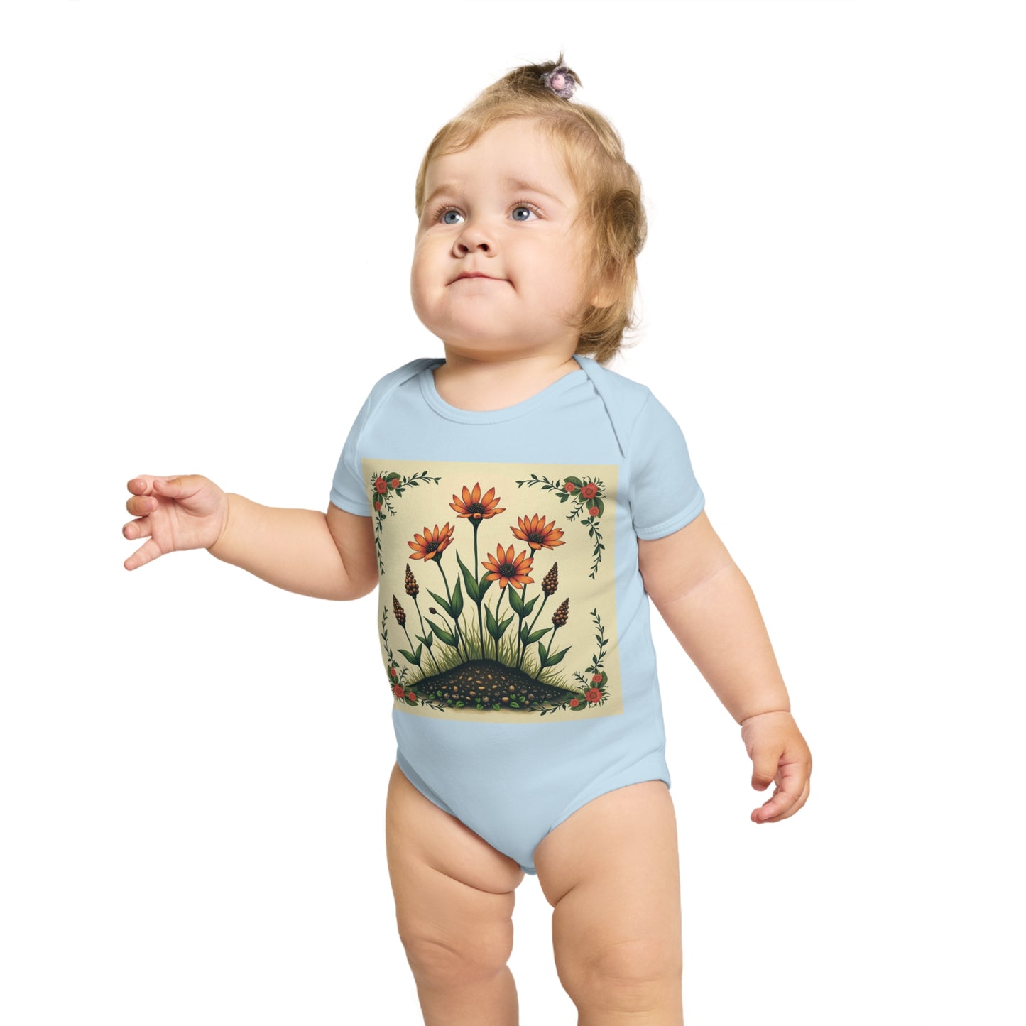 Floral Short Sleeve Spring Time Baby Bodysuit | Cute Floral Design for Infants