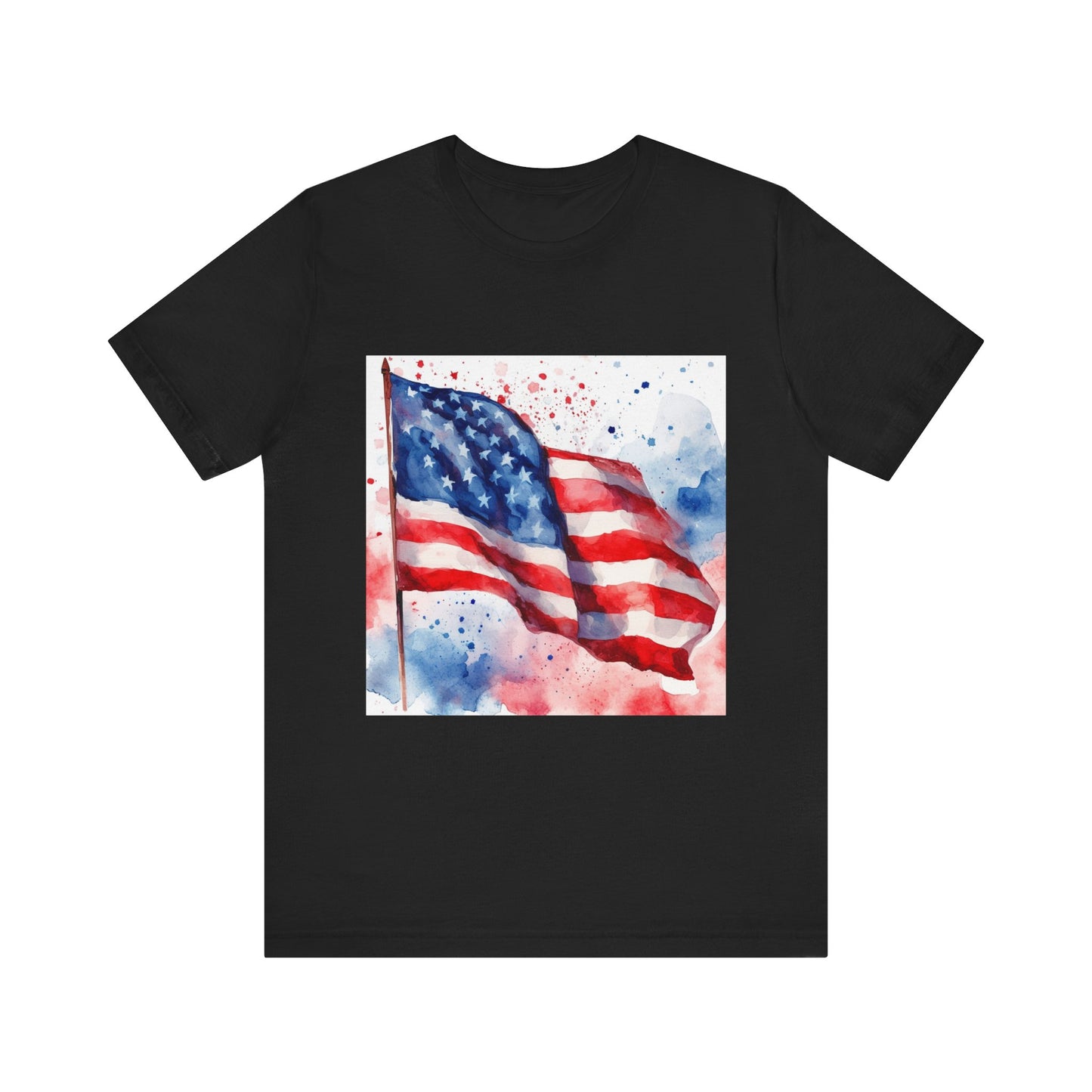 Patriotic Watercolor Flag Tee - Unisex Short Sleeve Shirt for Independence Day