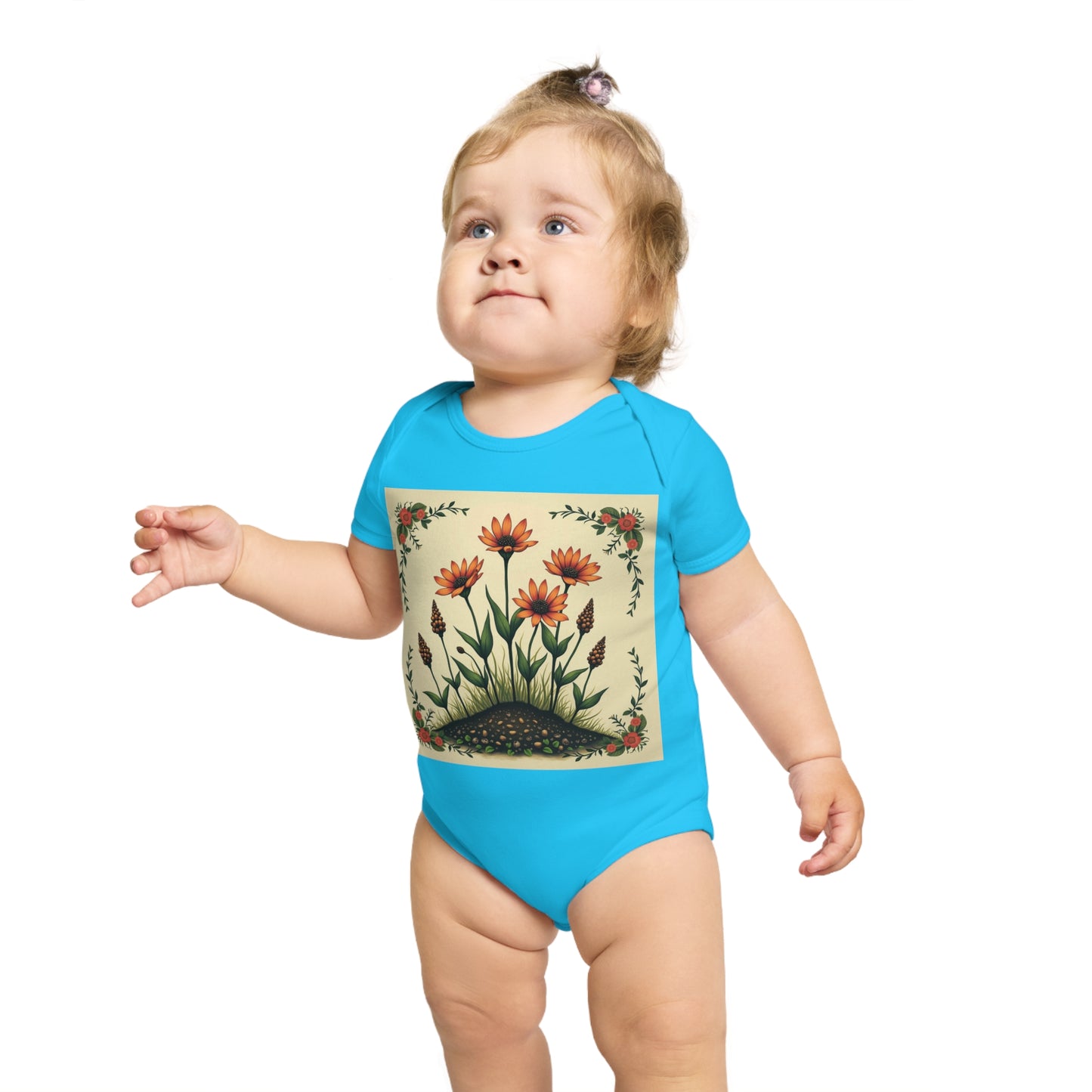Floral Short Sleeve Spring Time Baby Bodysuit | Cute Floral Design for Infants