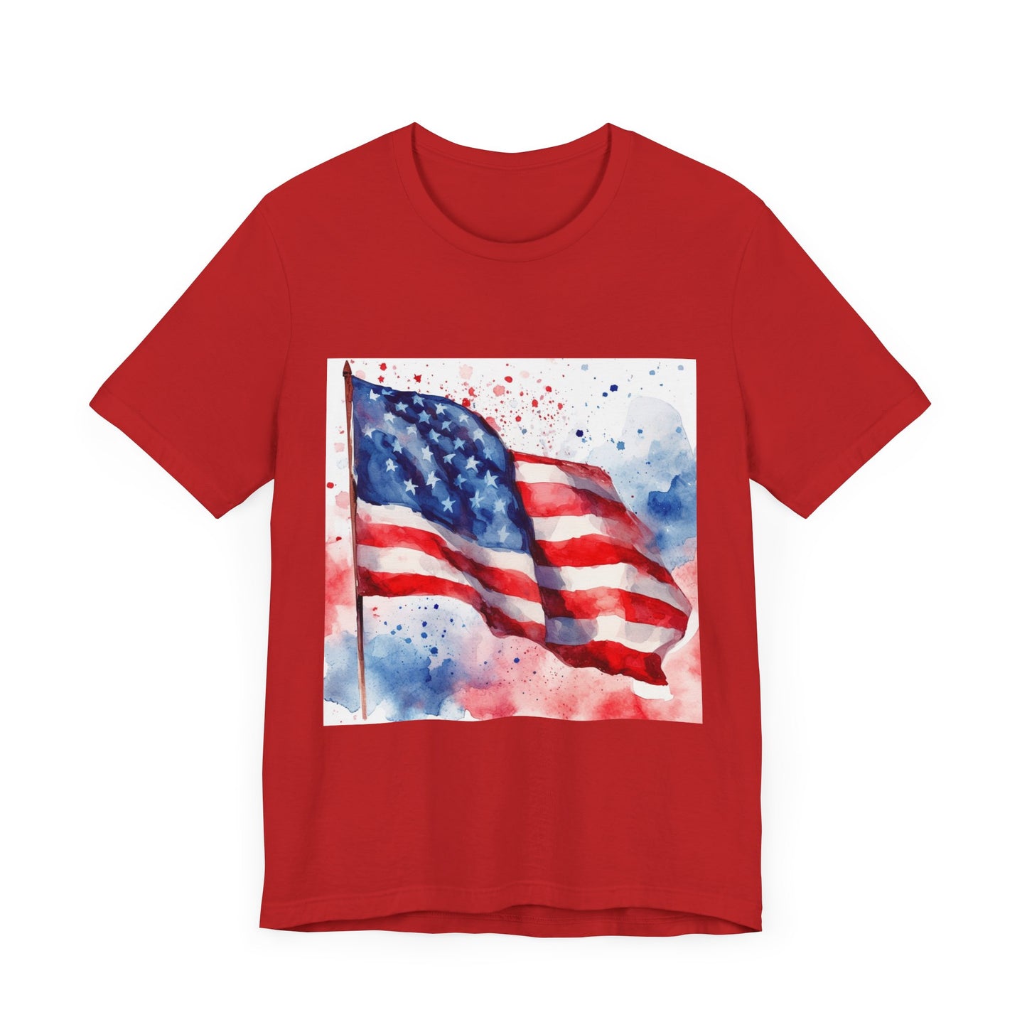 Patriotic Watercolor Flag Tee - Unisex Short Sleeve Shirt for Independence Day