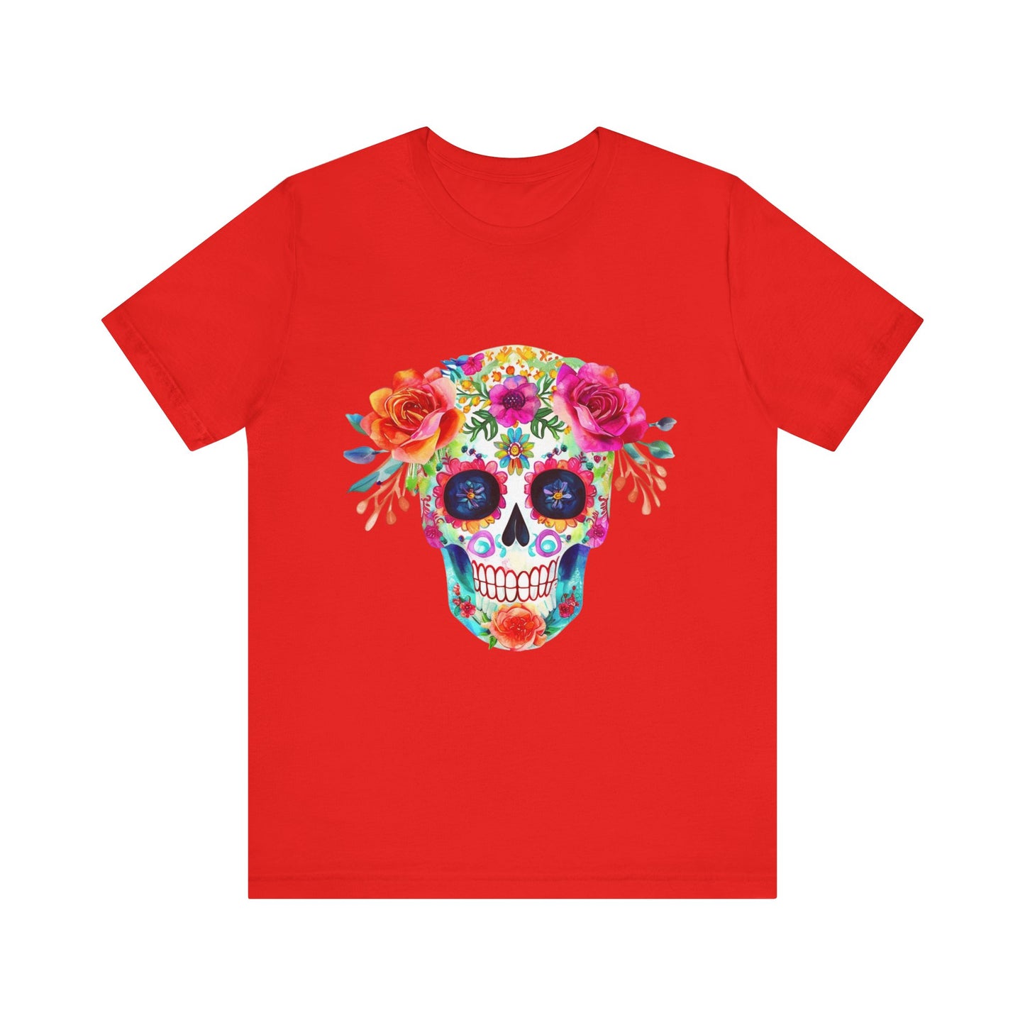 Day of the Dead Floral Sugar Skull Unisex Jersey Short Sleeve Tee