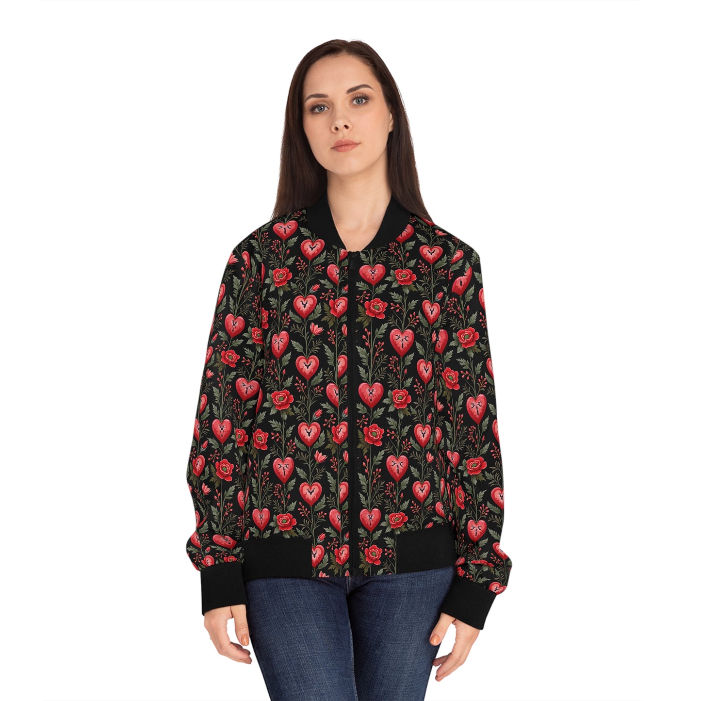 Heart Flowers Women's Bomber Jacket (AOP)