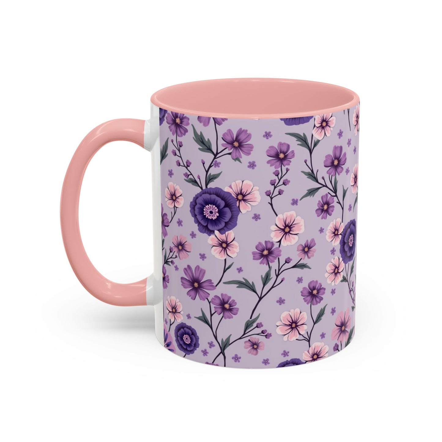 Floral Accent Coffee Mug - 11/15oz Purple Flower Design for Home & Office