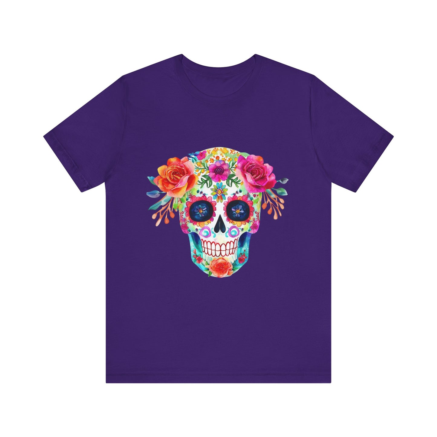Day of the Dead Floral Sugar Skull Unisex Jersey Short Sleeve Tee