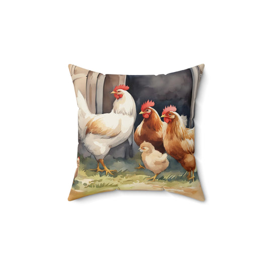 Chicken Flock Spun Polyester Square Pillow
