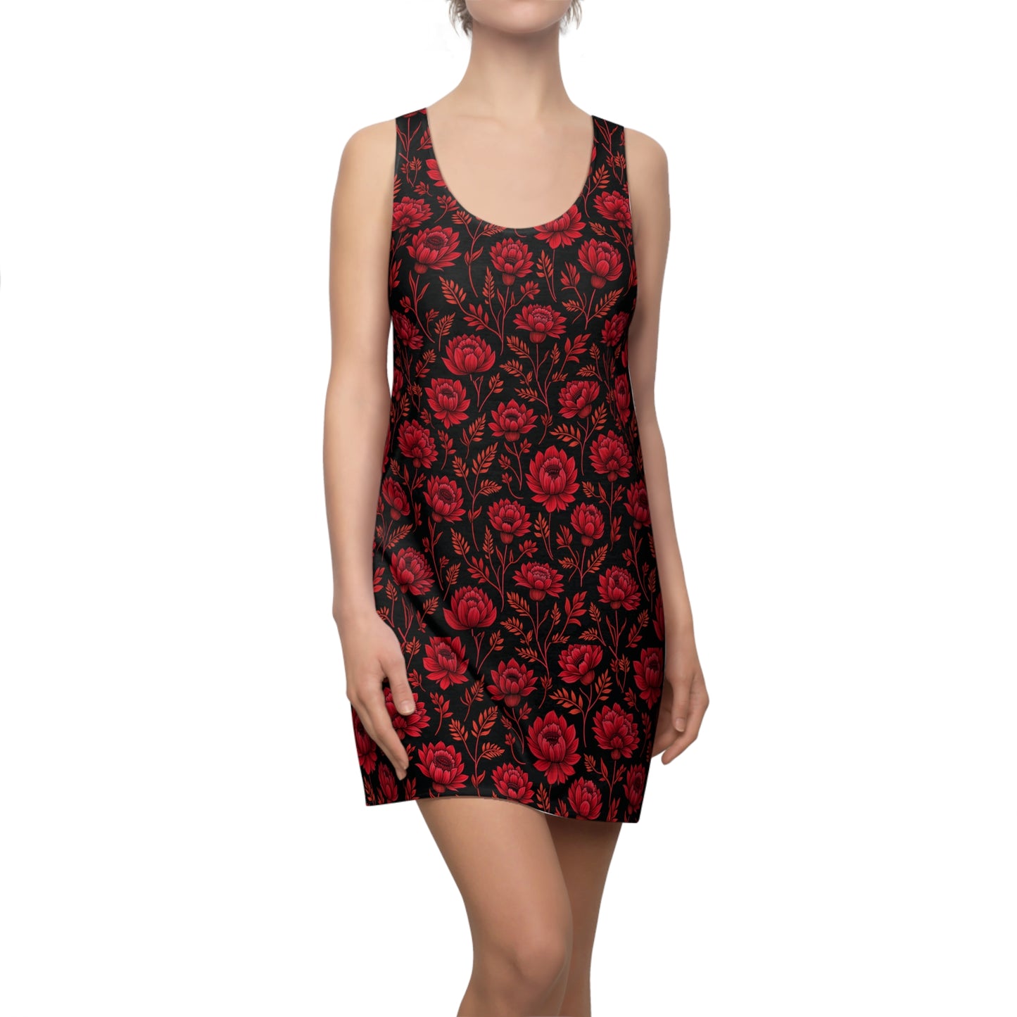 Black and Red Floral Women's Racerback Dress - Perfect for Summer Parties & Casual Outings