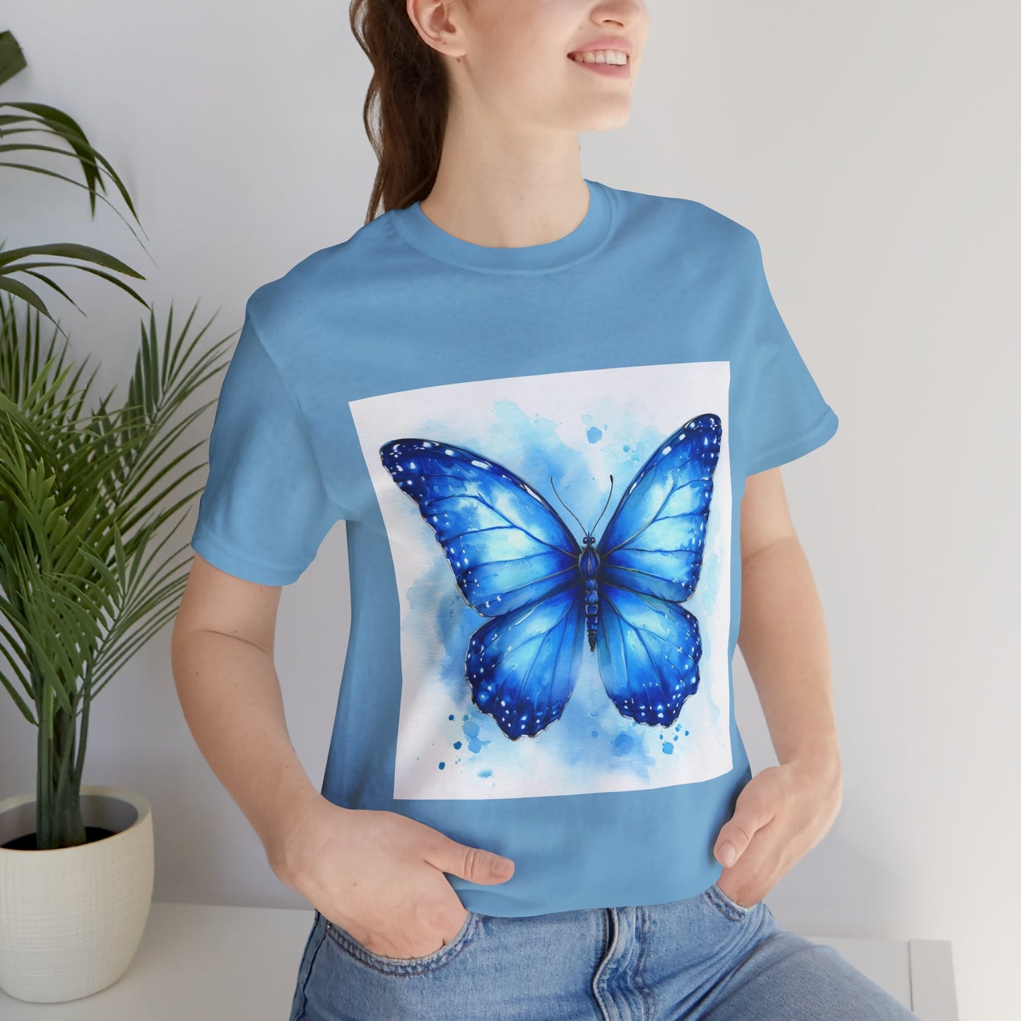 Blue Watercolor Butterfly Unisex Jersey Tee - Nature Inspired T-Shirt