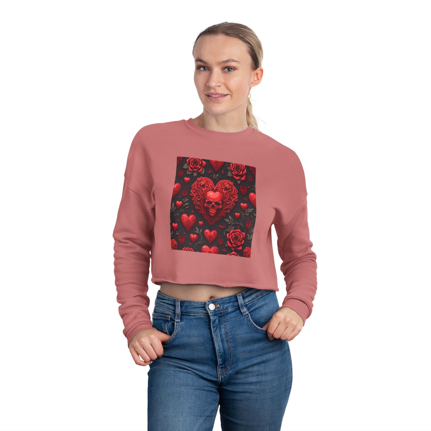 Skull Heart Valentine's Women's Cropped Sweatshirt