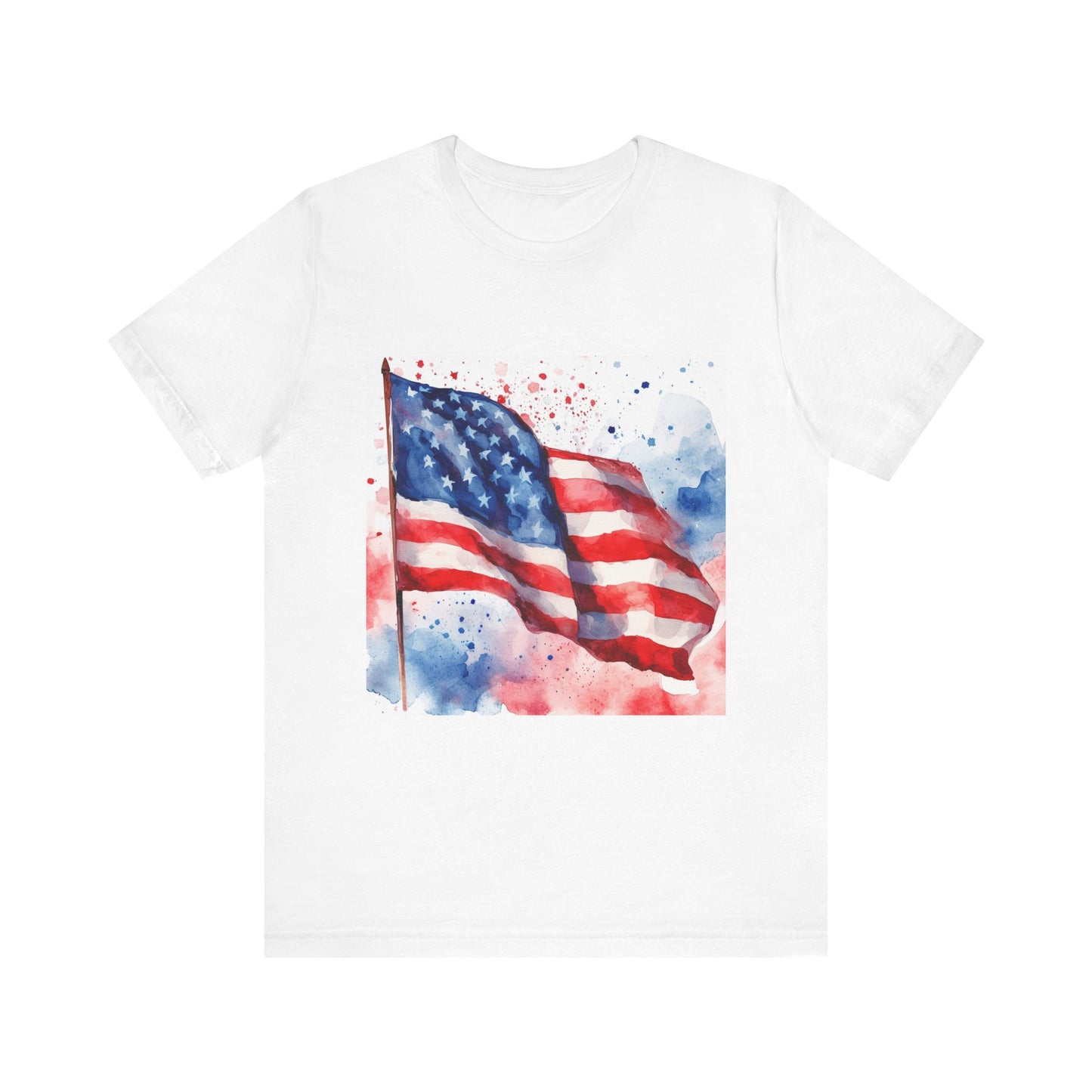 Patriotic Watercolor Flag Tee - Unisex Short Sleeve Shirt for Independence Day