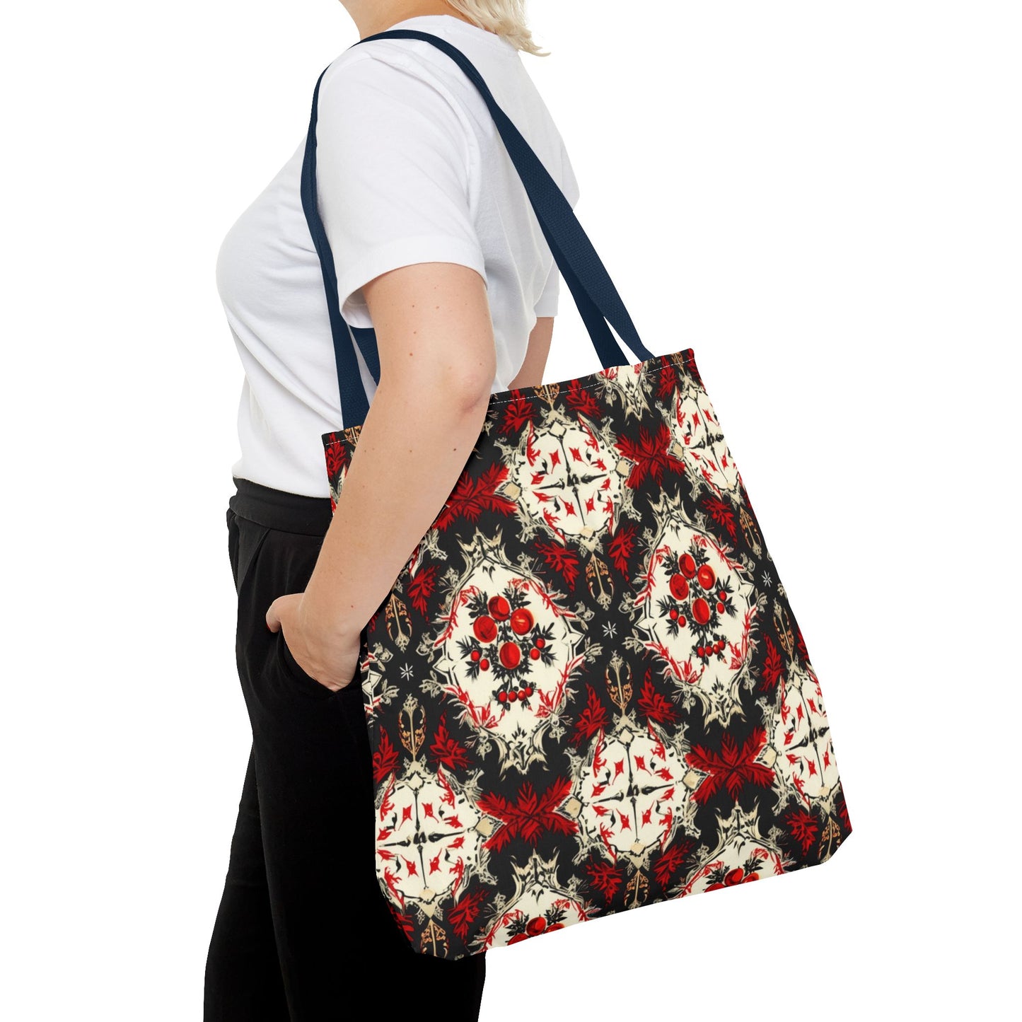 Dark Poinsettia Pattern Tote Bag (AOP)