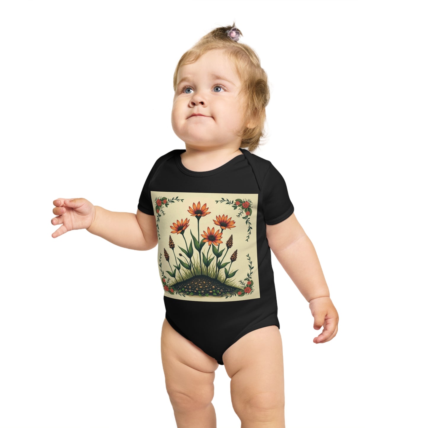 Floral Short Sleeve Spring Time Baby Bodysuit | Cute Floral Design for Infants