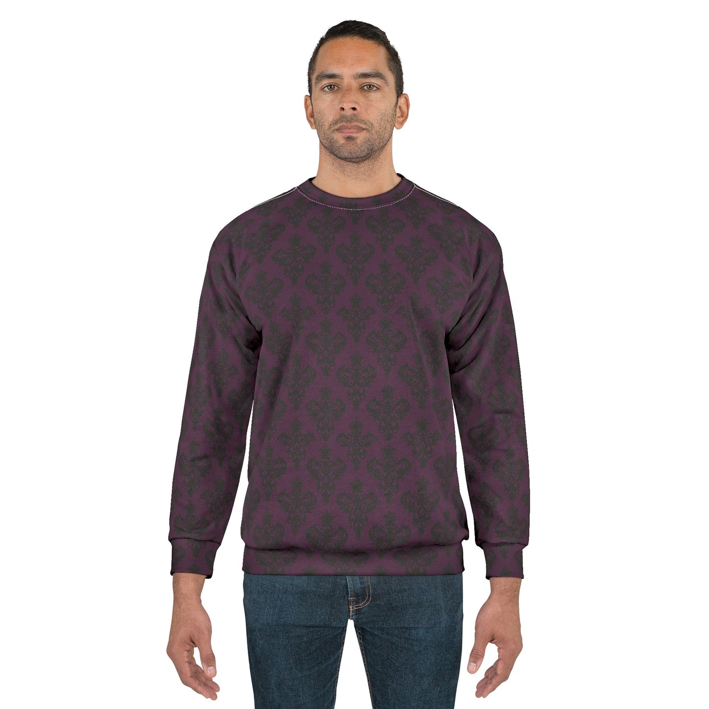 Purple and Black Victorian Damask Pattern Unisex Sweatshirt (AOP)
