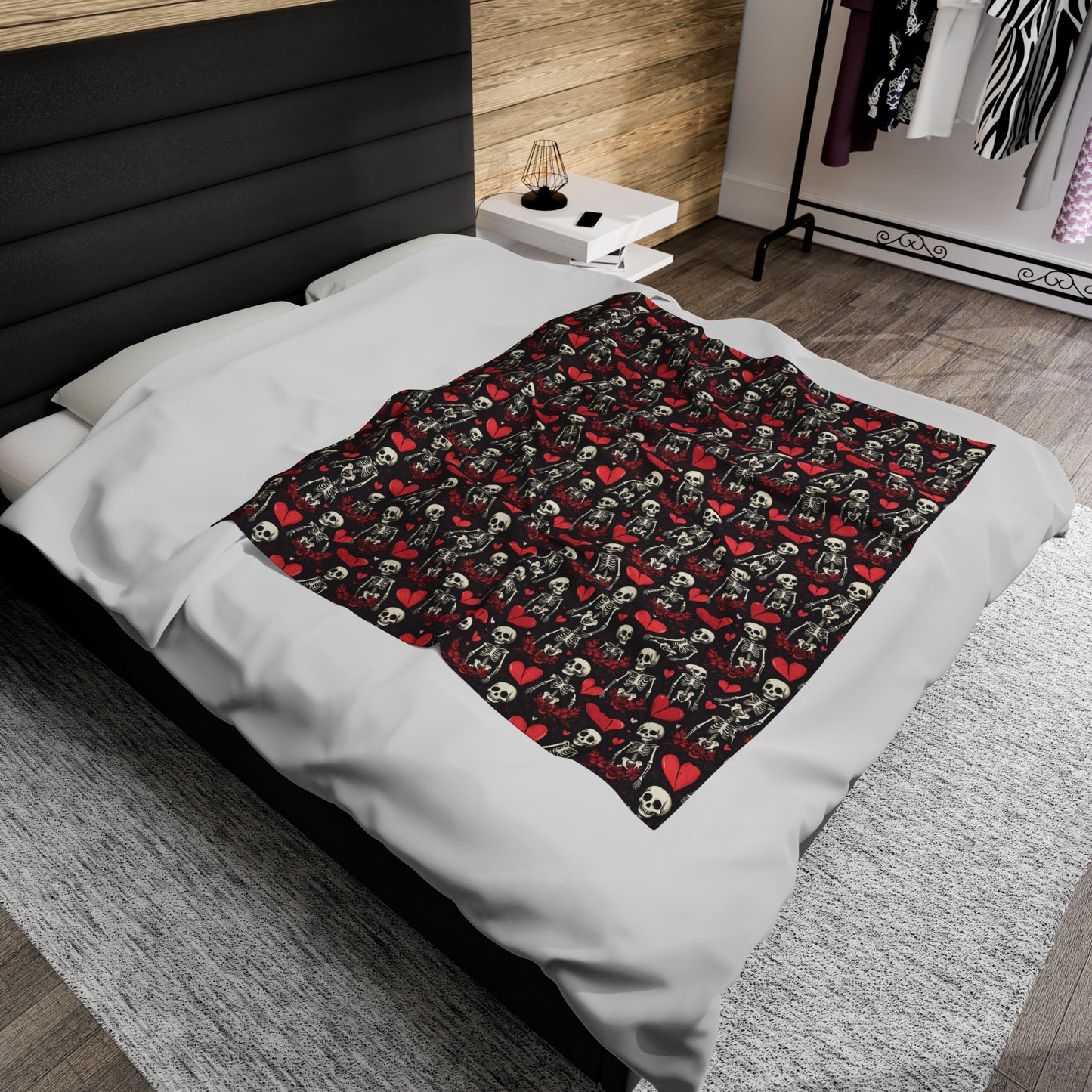 Skulls and Hearts Velveteen Plush Blanket