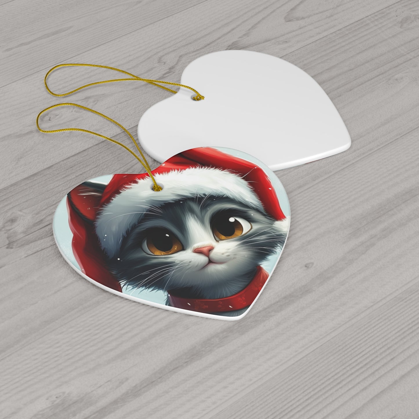 Adorable Cat Holiday Ceramic Ornament, 3 Shapes
