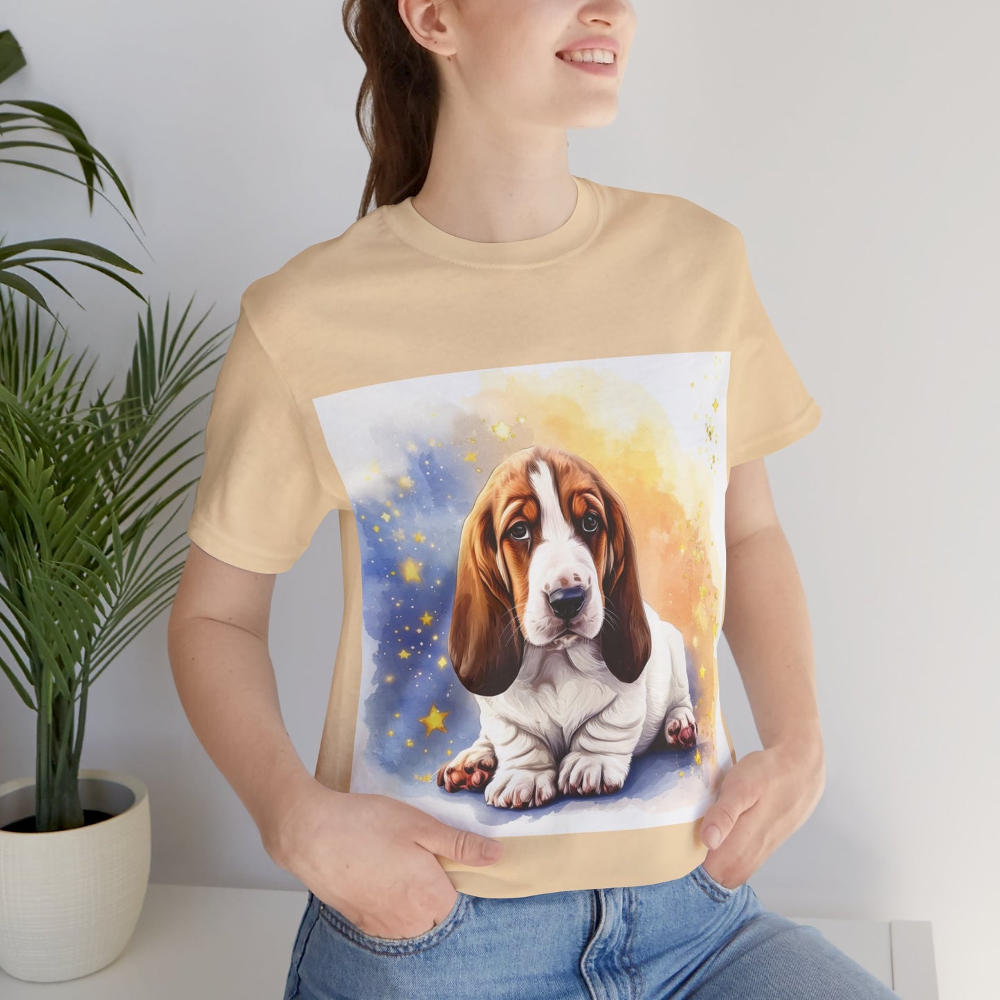 Watercolor Basset Hound Unisex Jersey Short Sleeve Tee