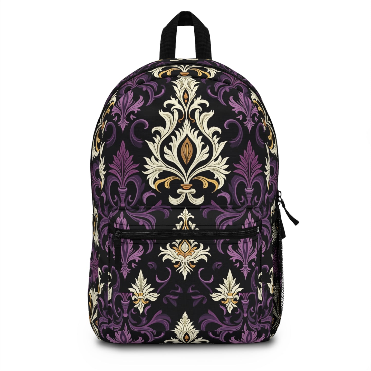 Elegant Purple and Gold Pattern Backpack – Stylish Travel Companion for Any Occasion