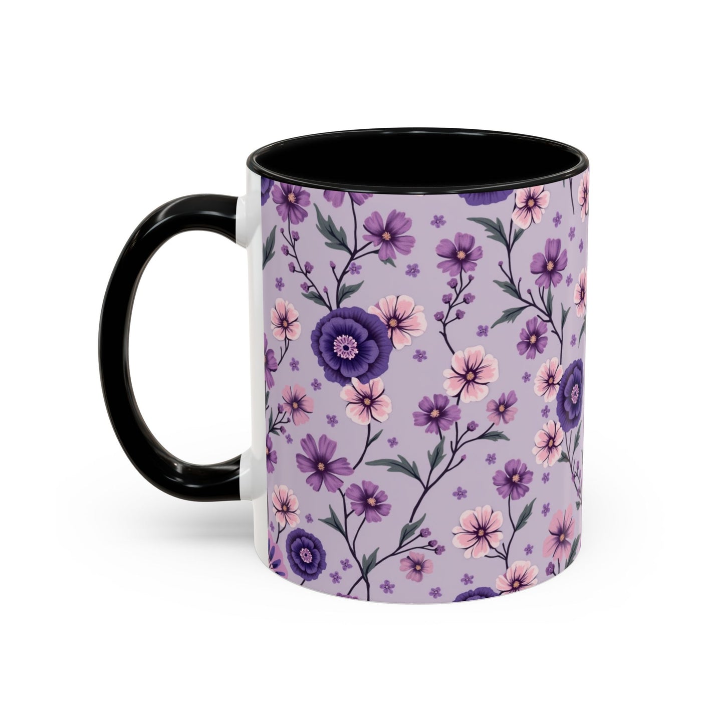 Floral Accent Coffee Mug - 11/15oz Purple Flower Design for Home & Office