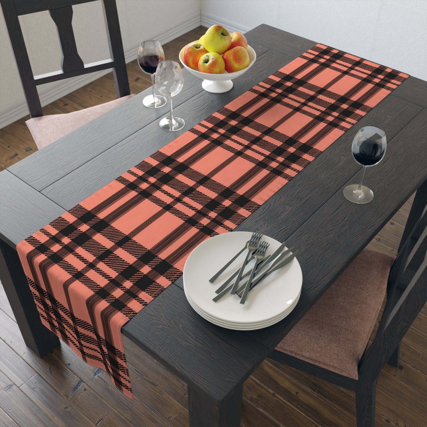 Red and Black Plaid Table Runner (Cotton, Poly)