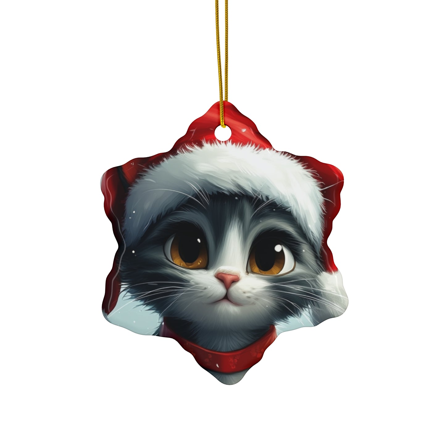 Adorable Cat Holiday Ceramic Ornament, 3 Shapes