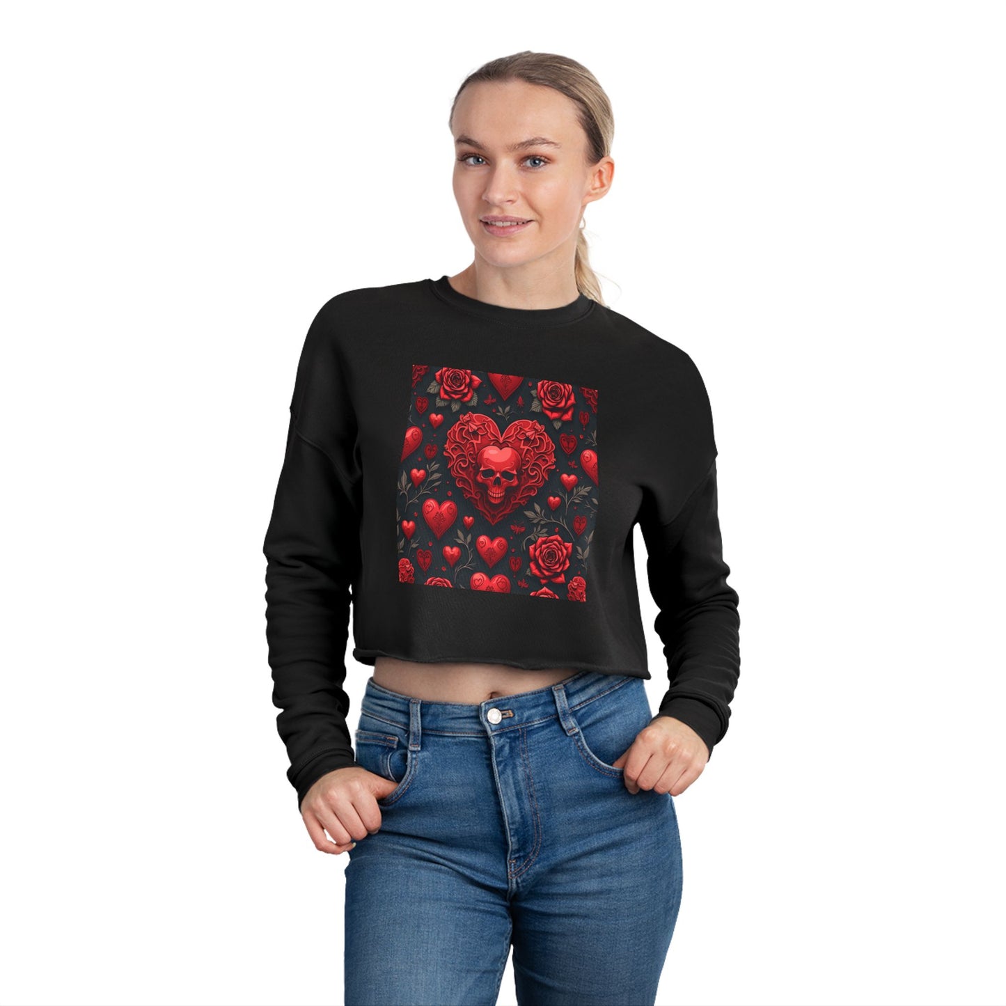 Skull Heart Valentine's Women's Cropped Sweatshirt