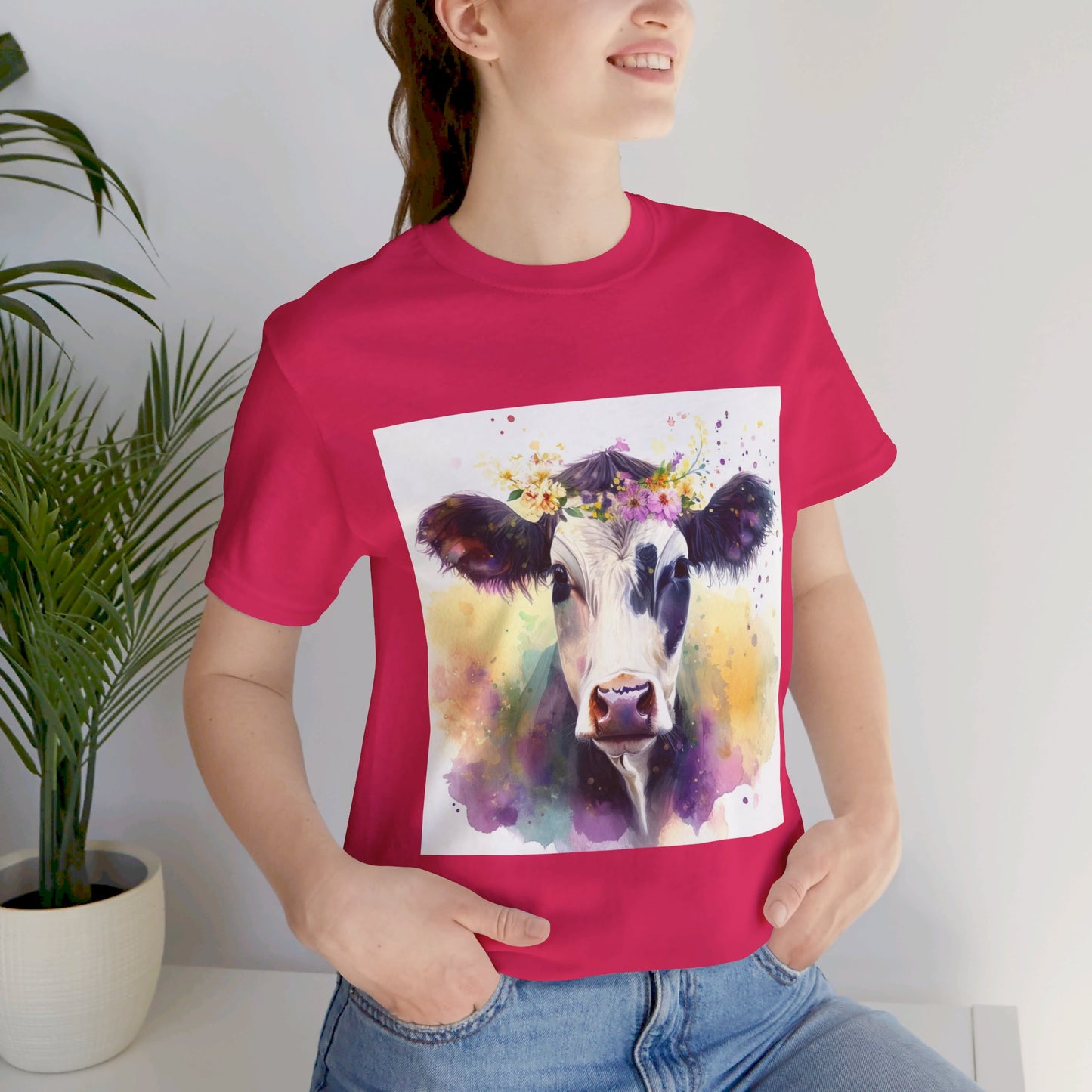 Floral Cow Unisex Jersey Short Sleeve Tee