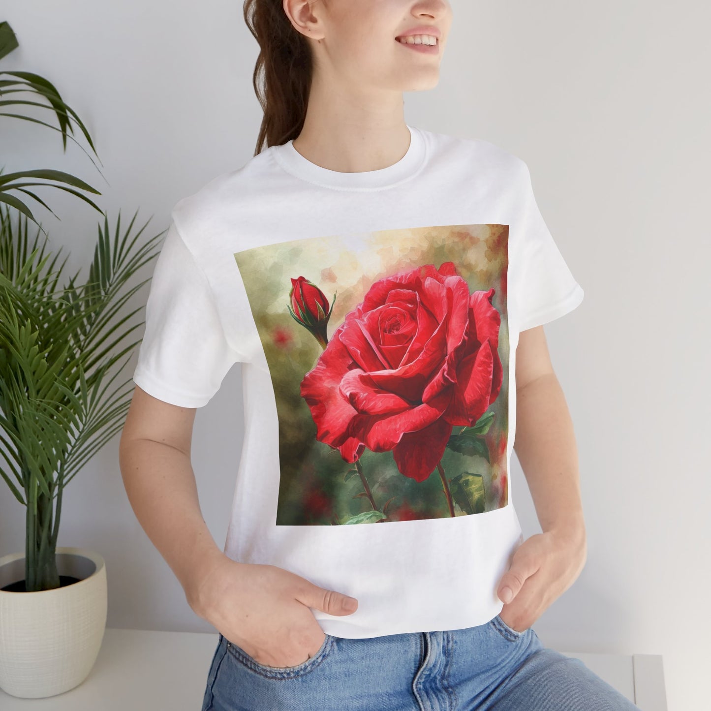 Elegant Rose Short Sleeve Tee - Perfect for Nature Lovers & Everyday Comfort