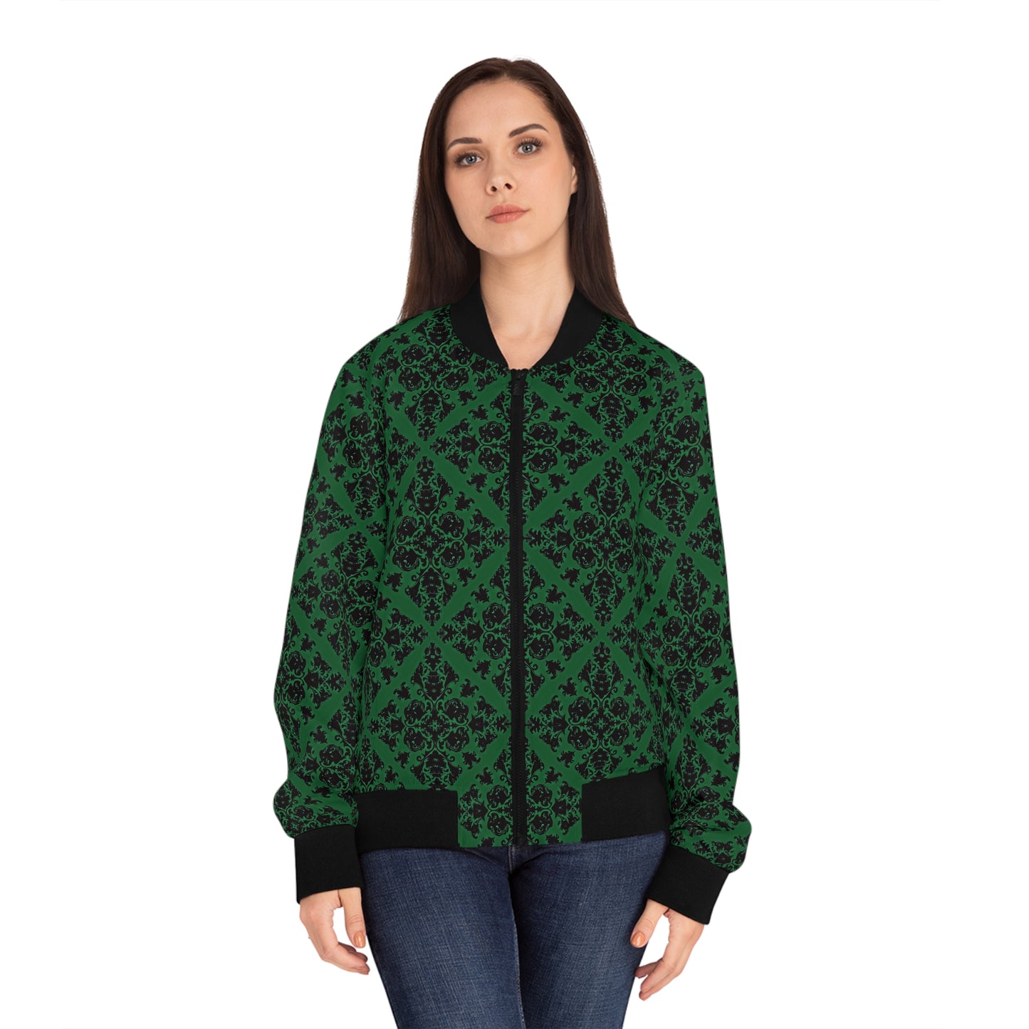Green Victorian Gothic Pattern Women's Bomber Jacket (AOP)