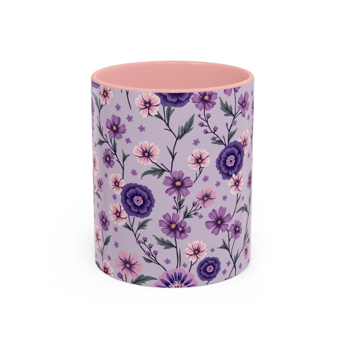 Floral Accent Coffee Mug - 11/15oz Purple Flower Design for Home & Office