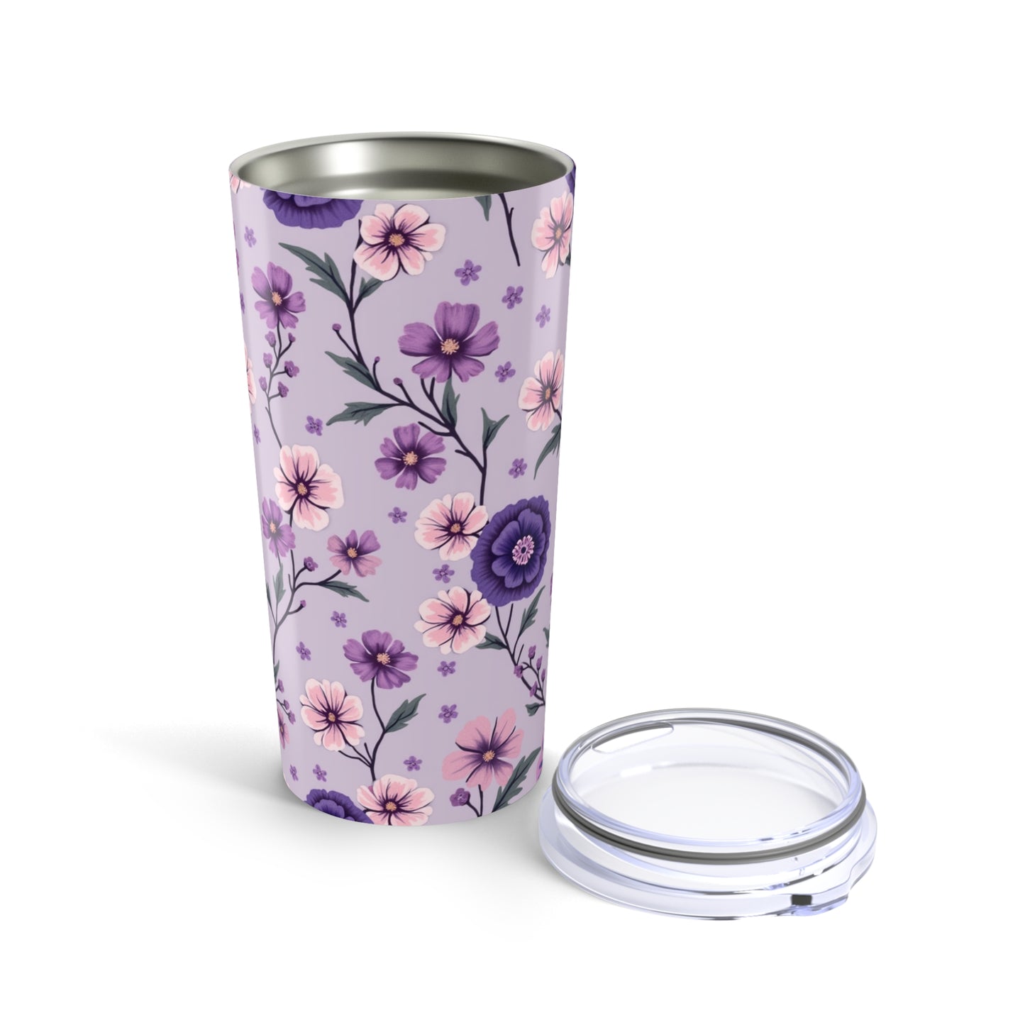 Floral Purple Tumbler 20oz - Insulated Travel Mug for Coffee & Tea Lovers