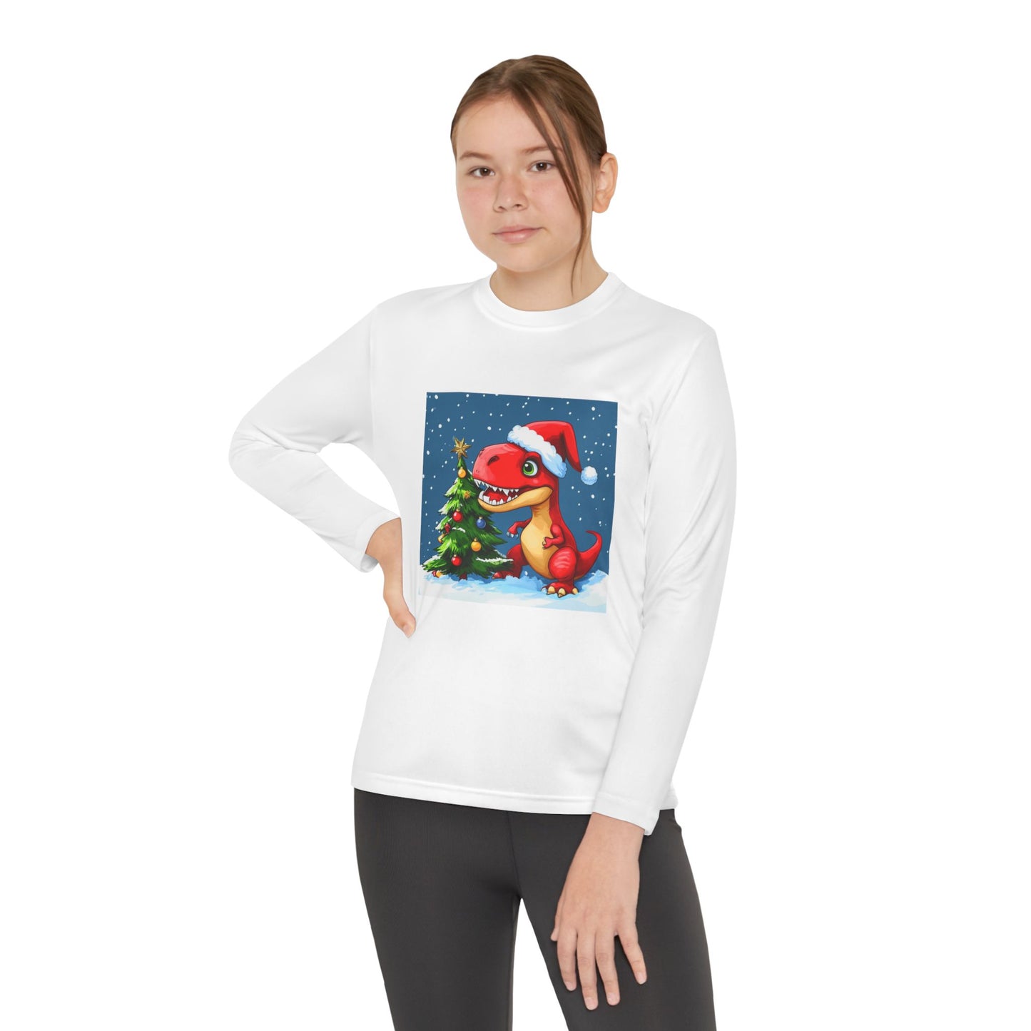 Red T-Rex Christmas Youth Long Sleeve Competitor Tee