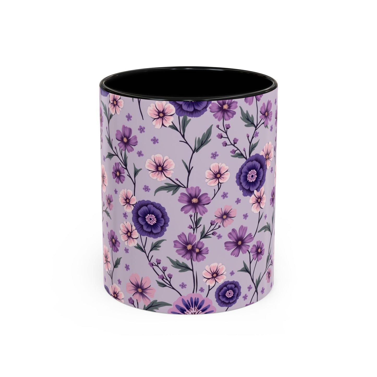 Floral Accent Coffee Mug - 11/15oz Purple Flower Design for Home & Office