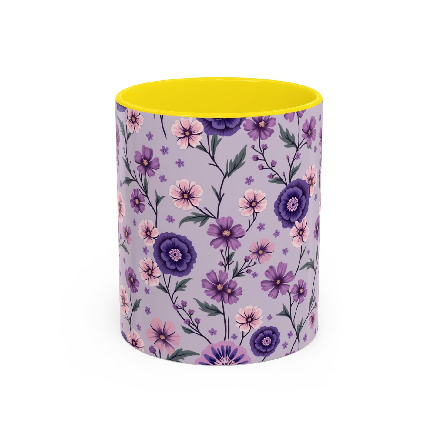 Floral Accent Coffee Mug - 11/15oz Purple Flower Design for Home & Office