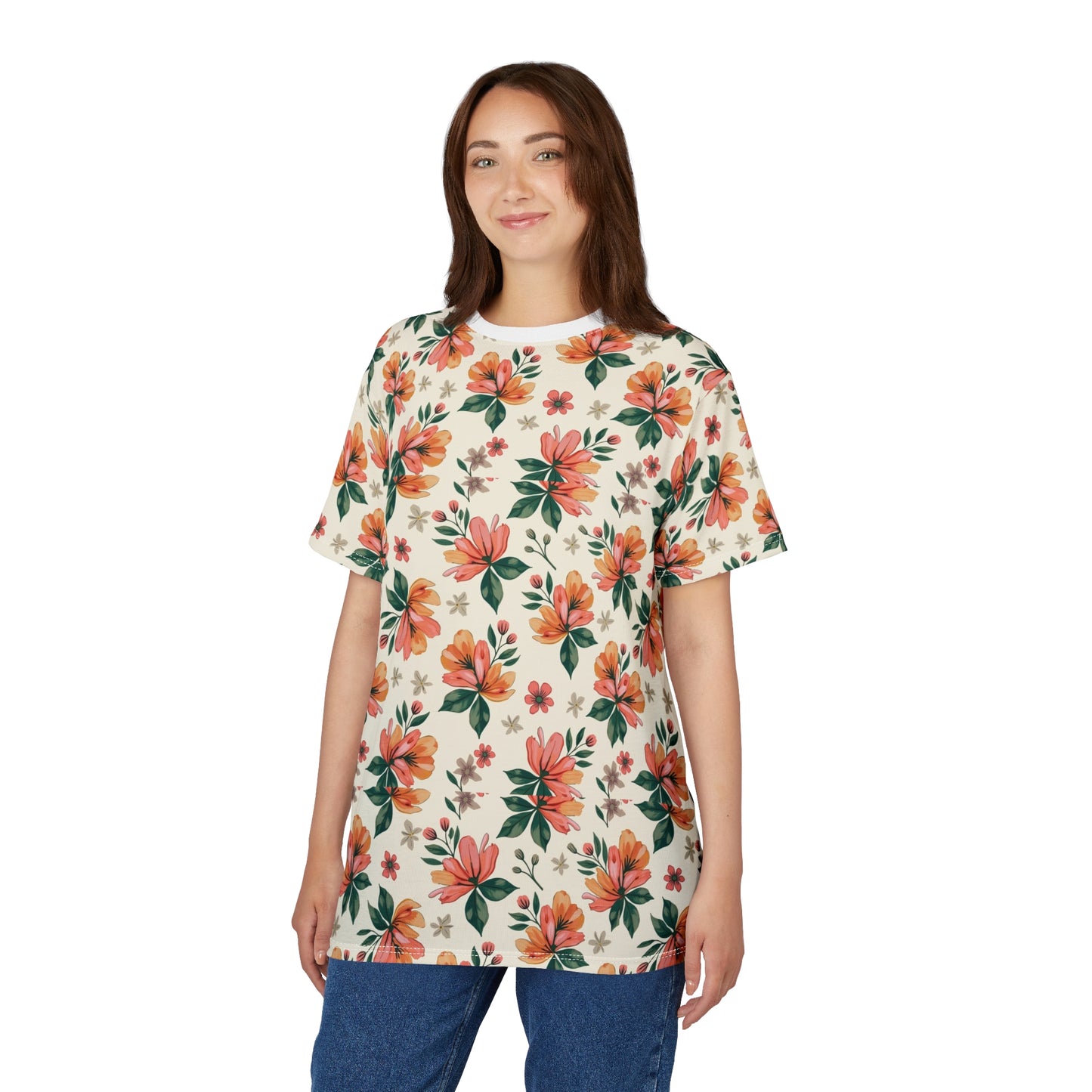 Bright Tropical Floral Unisex Cut and Sew Tee