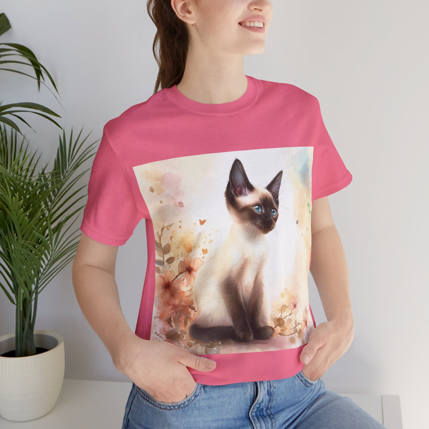 Floral Siamese Kitten Unisex Jersey Short Sleeve Tee