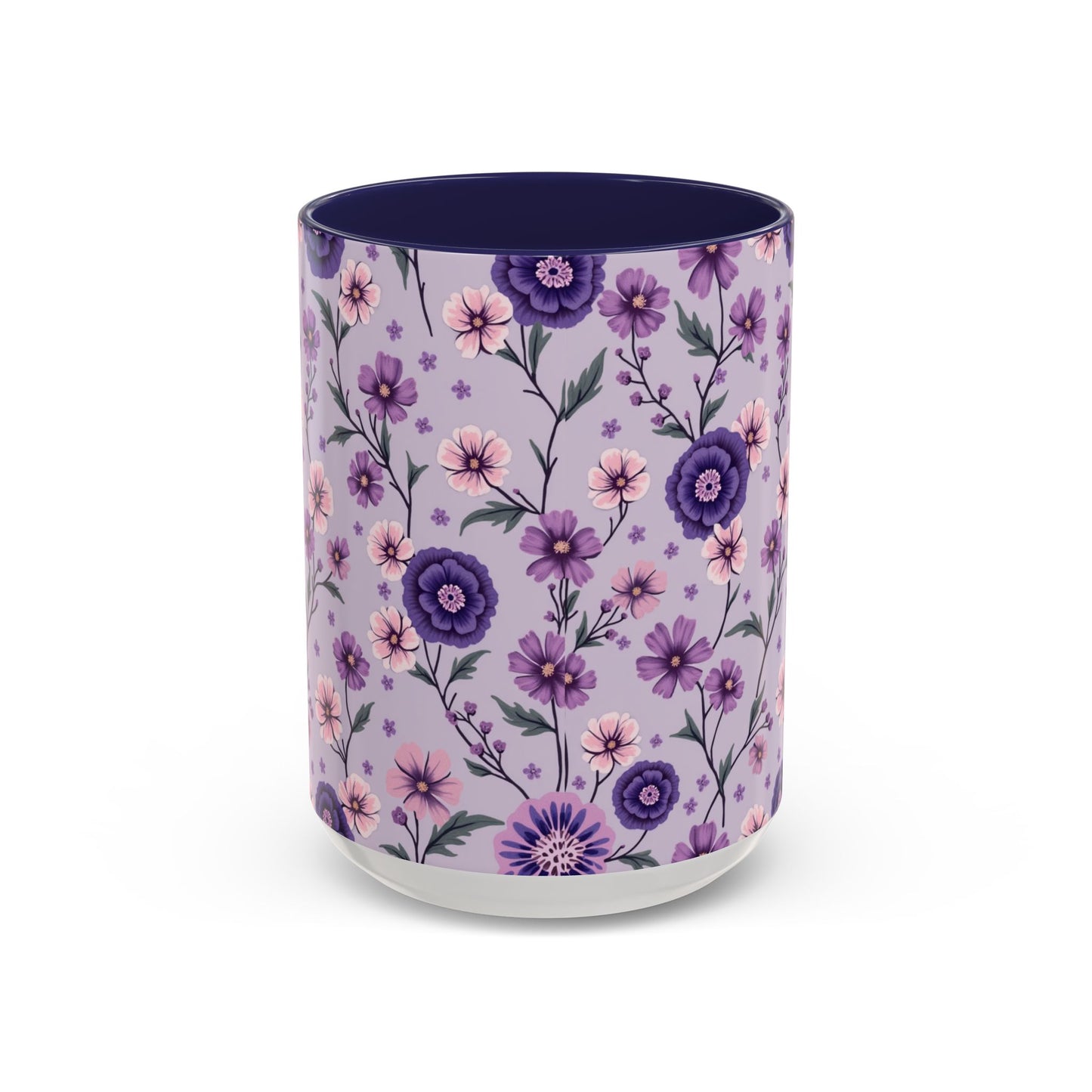 Floral Accent Coffee Mug - 11/15oz Purple Flower Design for Home & Office