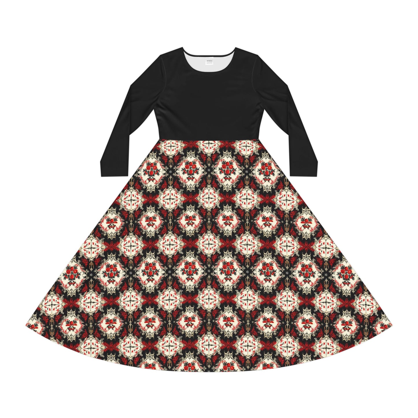 Poinsettia Holiday Pattern Women's Long Sleeve Dance Dress (AOP)